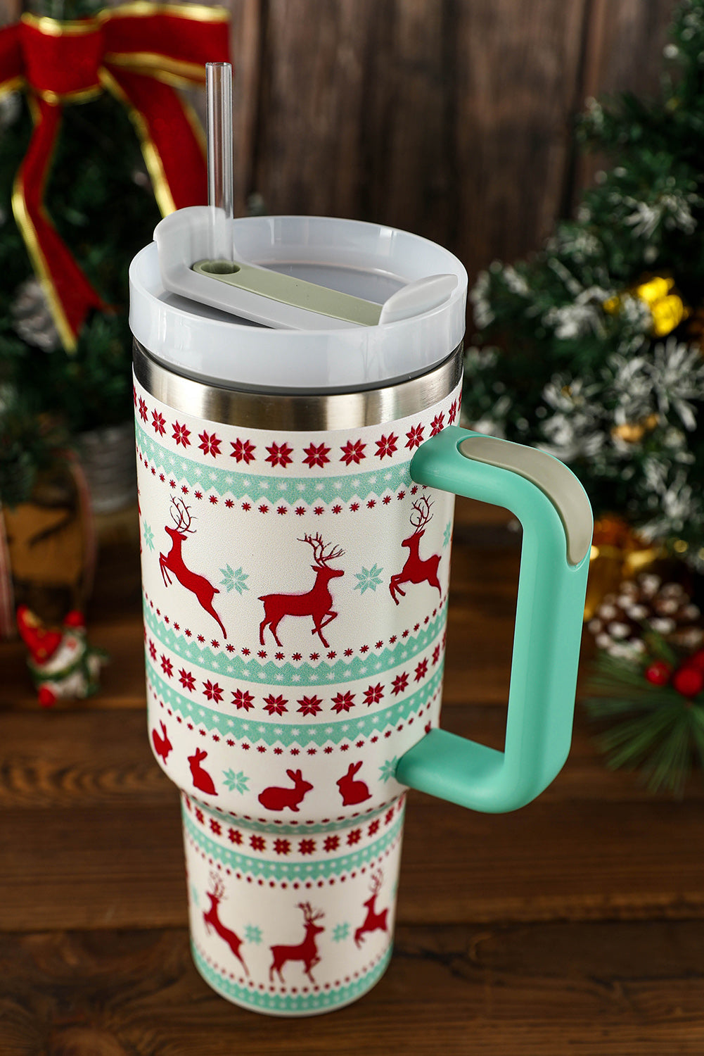 Christmas Print Handled Stainless Steel Tumblers 40oz