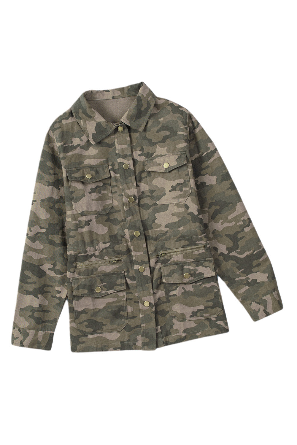 Women's Camouflage-Print Green Multi Pockets Button-Front Jacket