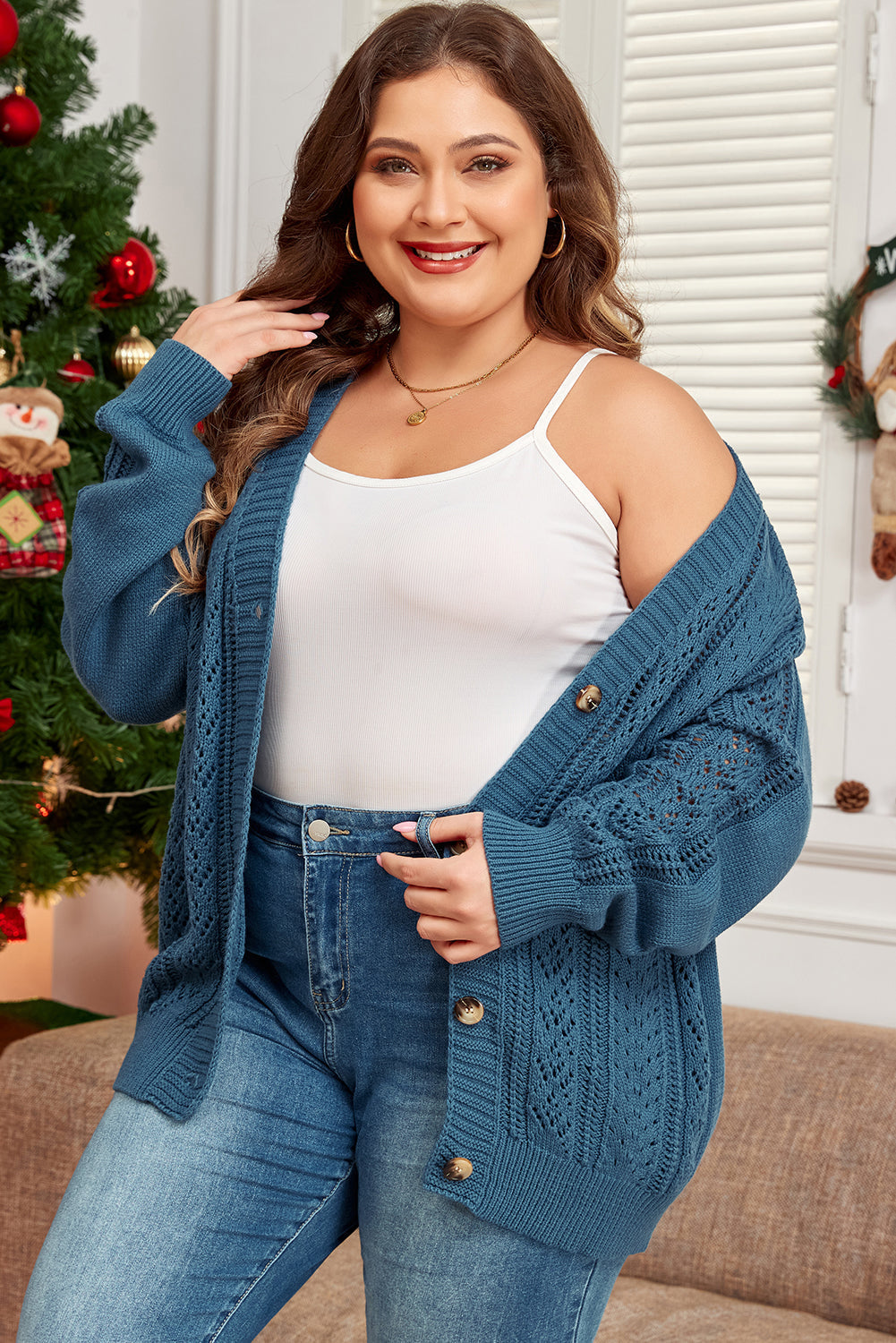 Women's Cardigan Featuring Plus Size Knitted Dropped-Shoulder