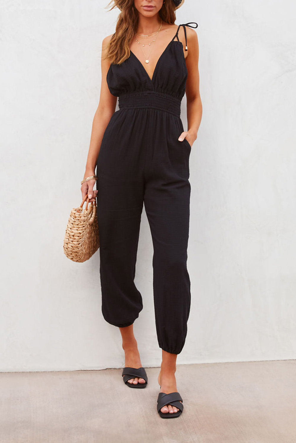 Women's Jumpsuit with Open-Back Knotted Shoulder