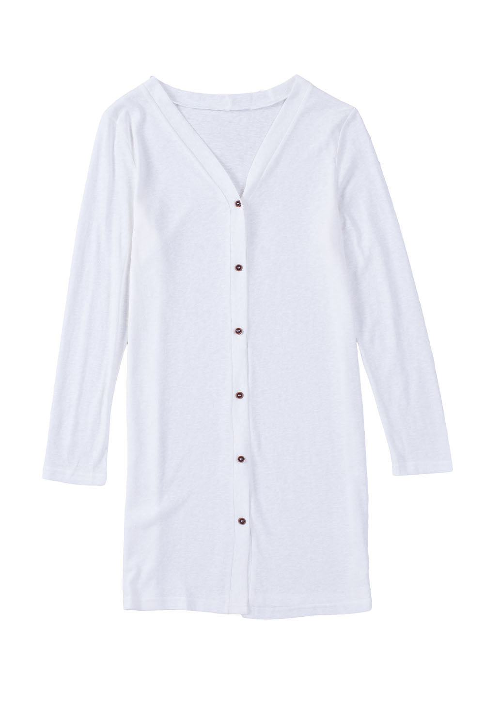 Women's Cardigan Featuring Solid Color Open-Front Buttons White