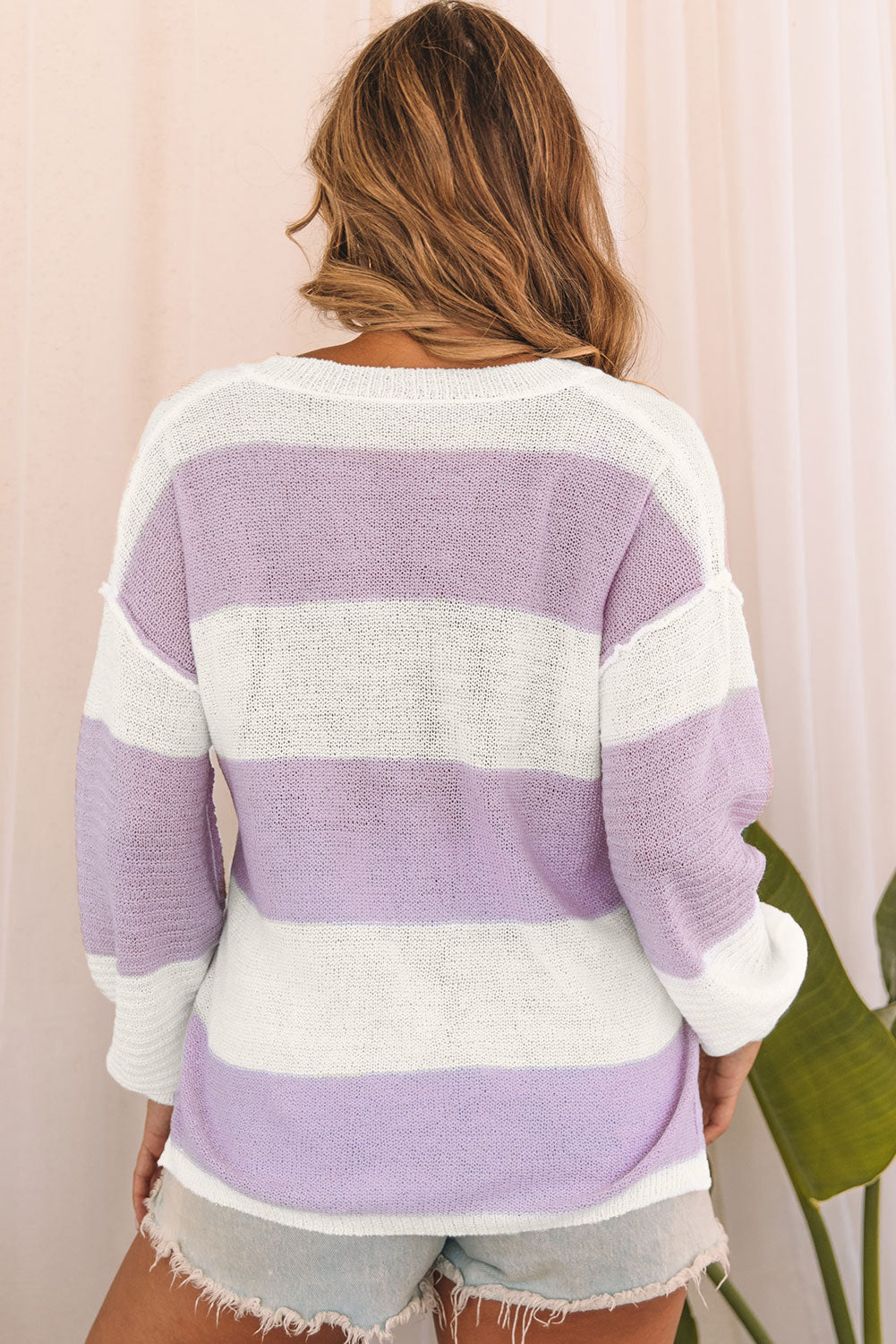 Sweater for Women Knitted Rib-Knitted Split Neck