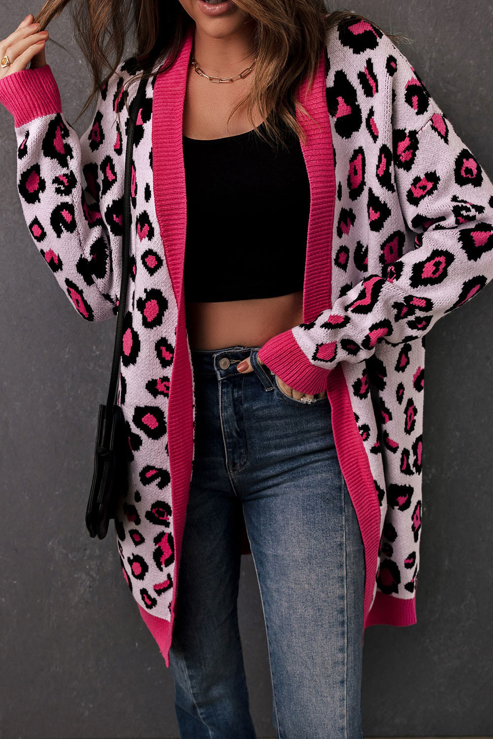 Women's Long Cardigan Featuring Rib-Knitted Trim Knitted