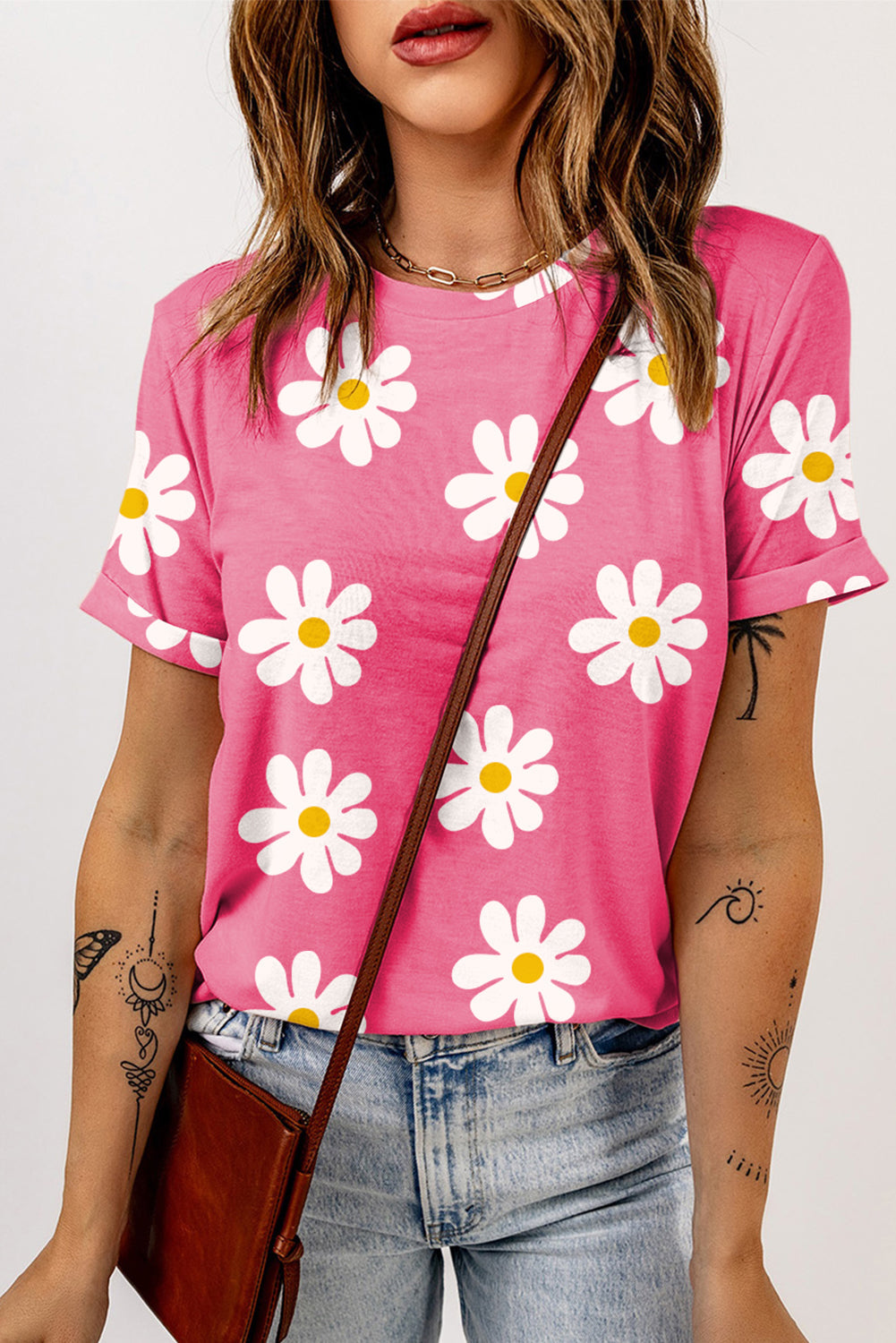 Women's Daisy Printed Crew Neck T Shirt