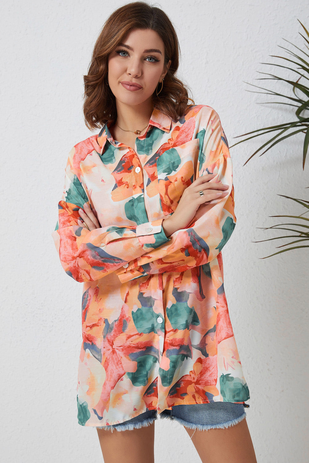 Women's Shirt with Floral-Print Print Loose