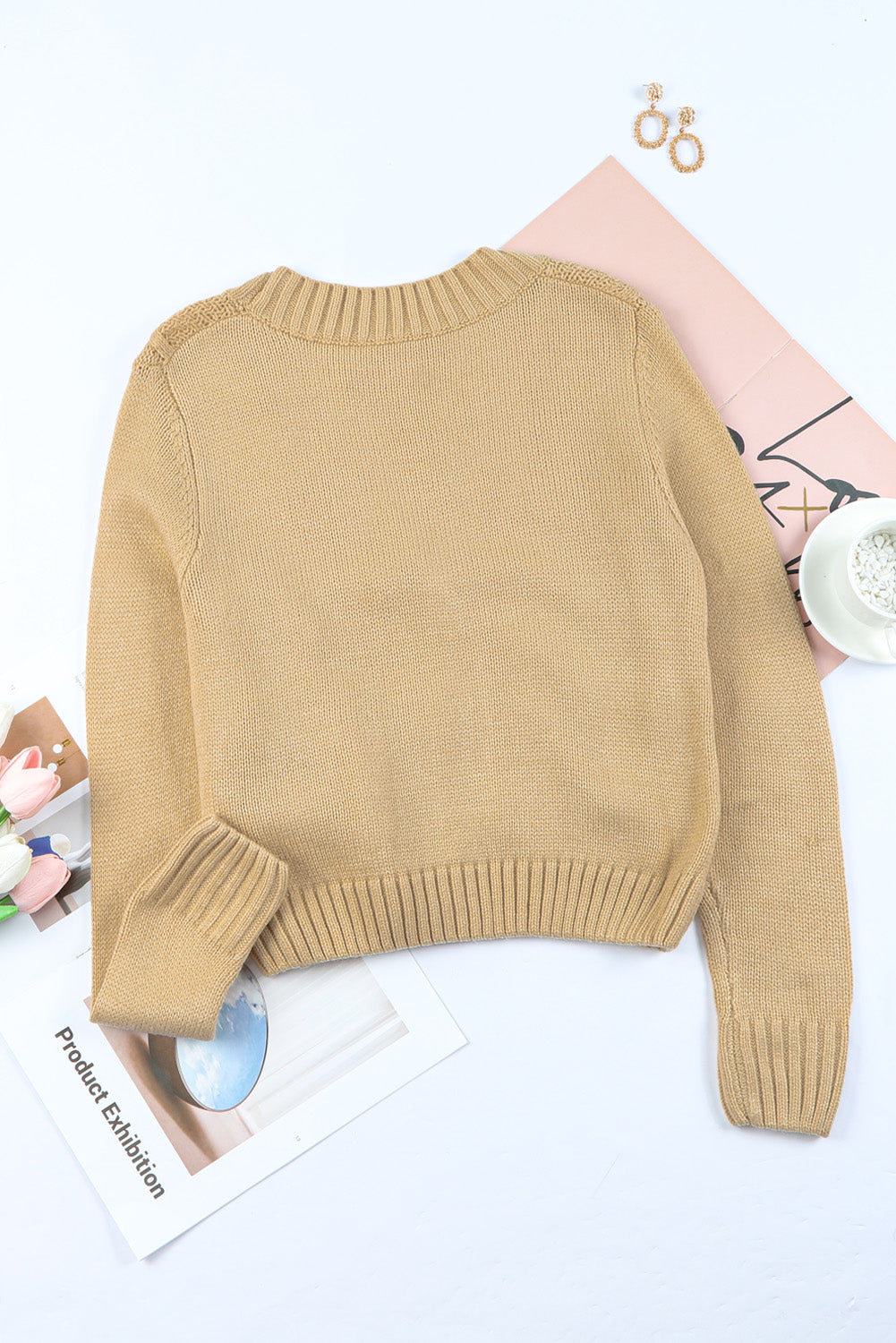 Women's Pockets Buttons Textured Cardigan