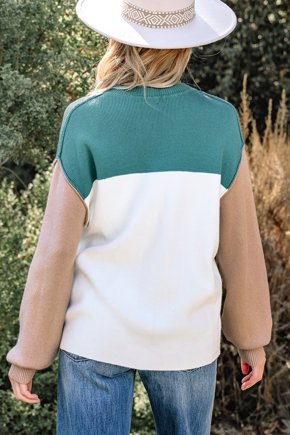 Plain Rib-Knit Colorblock Rib-Knit Knit Baggy Knit Top