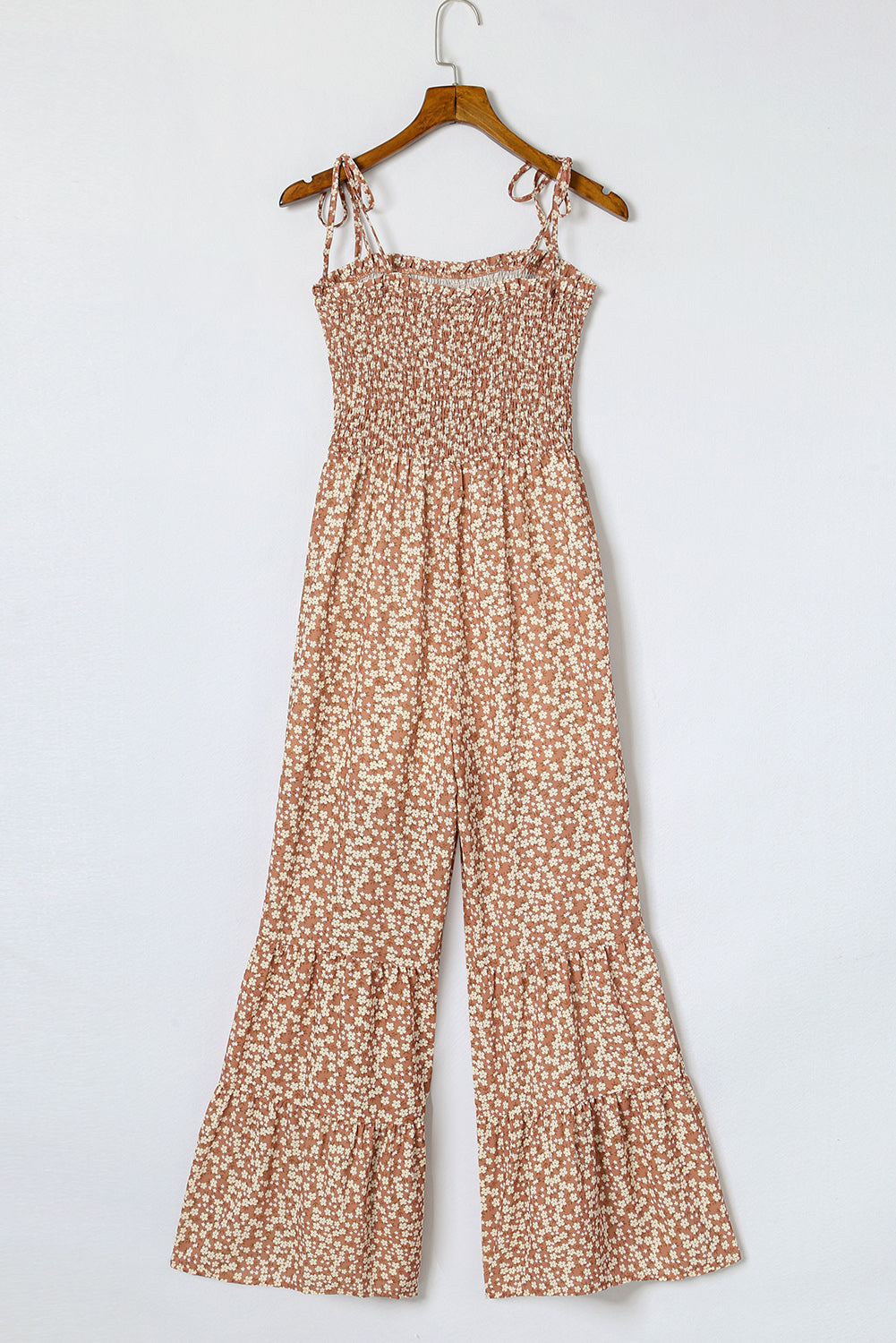 Women's Jumpsuit Featuring Thin Straps Shirred Bodice Wide-Leg Floral-Print
