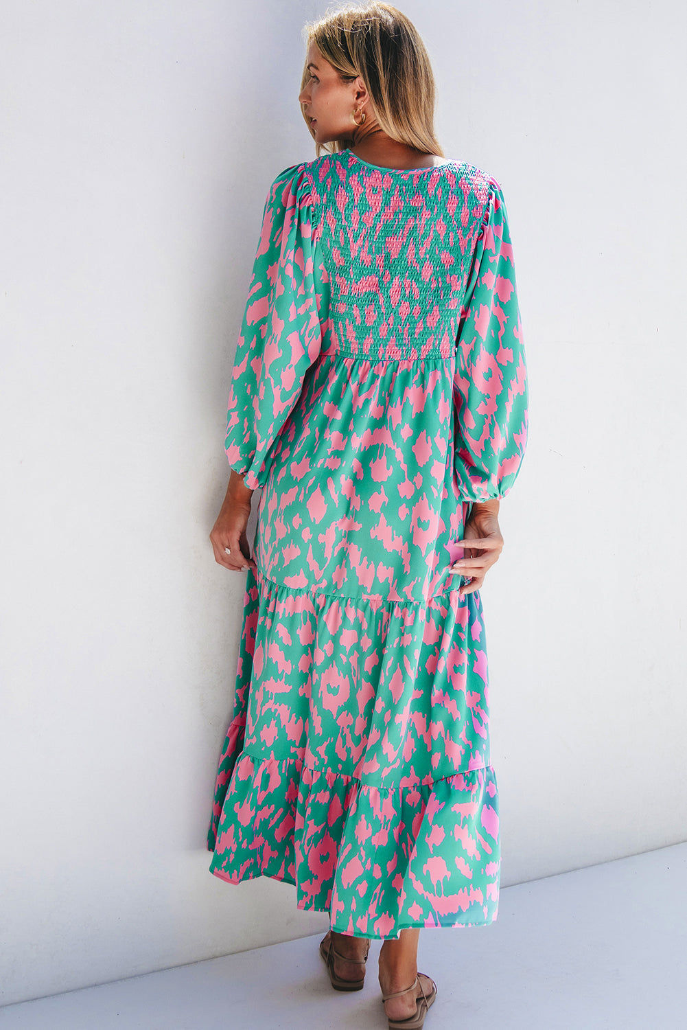 Women's Dress Featuring Tie-Front Notched Neck Long