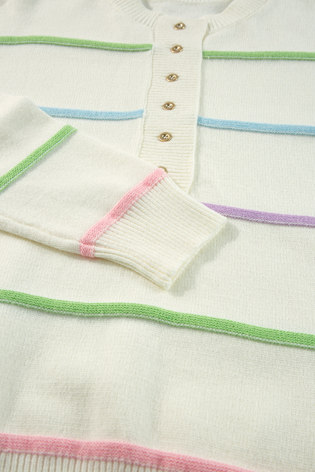 Rainbow Stripes Baggy Henley Sweater