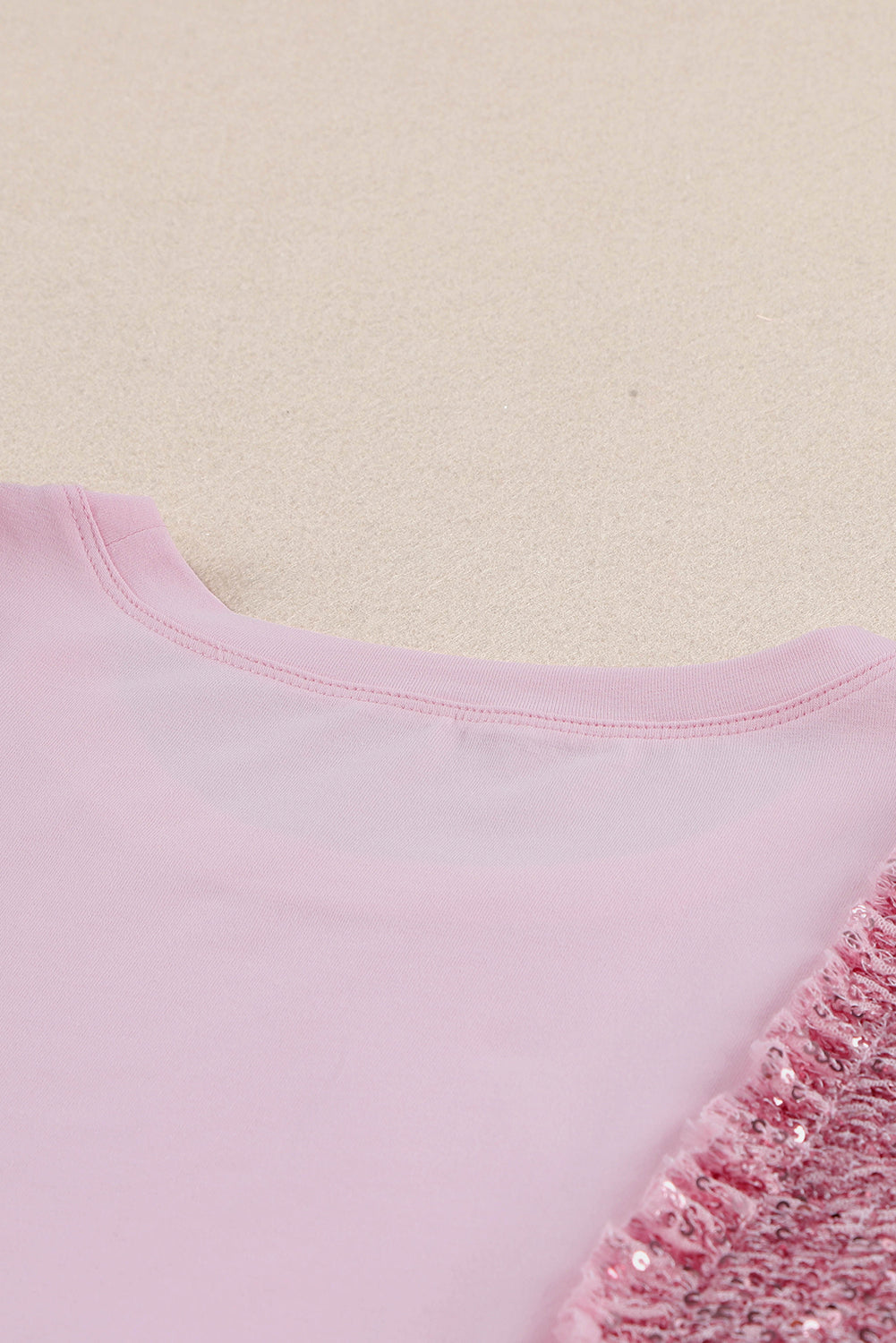 Top for Women Mesh Sleeves Sequined Ruffle-Trimmed