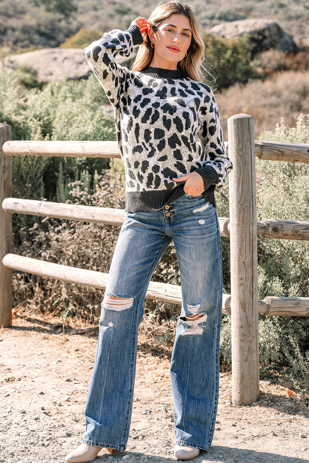 Leopard Drop-Shoulder Baggy Knit Top