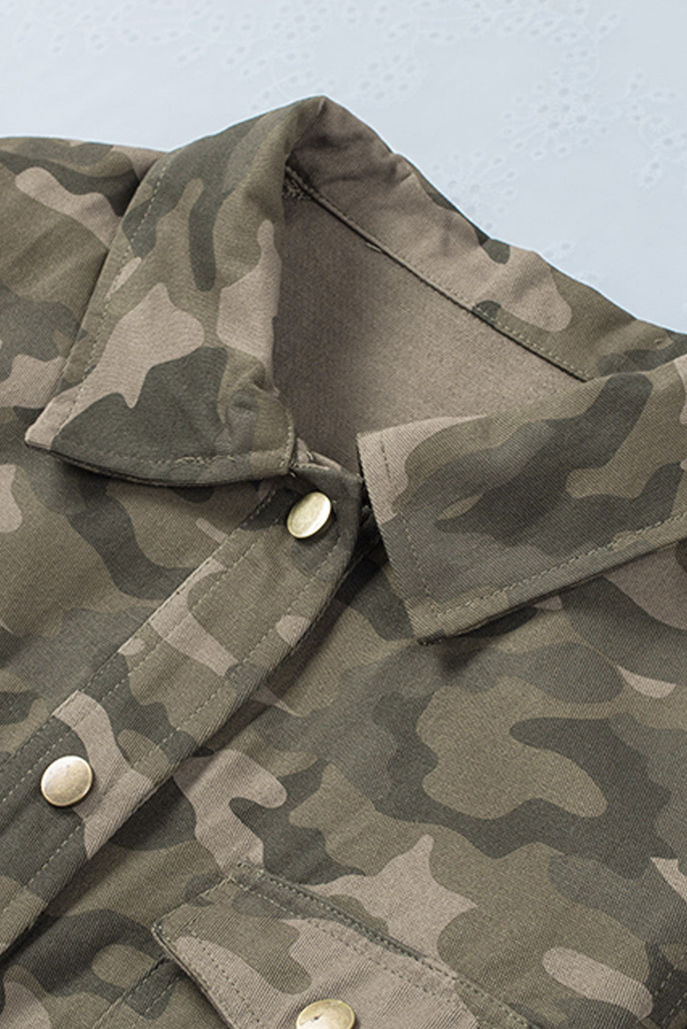Women's Camouflage-Print Green Multi Pockets Button-Front Jacket