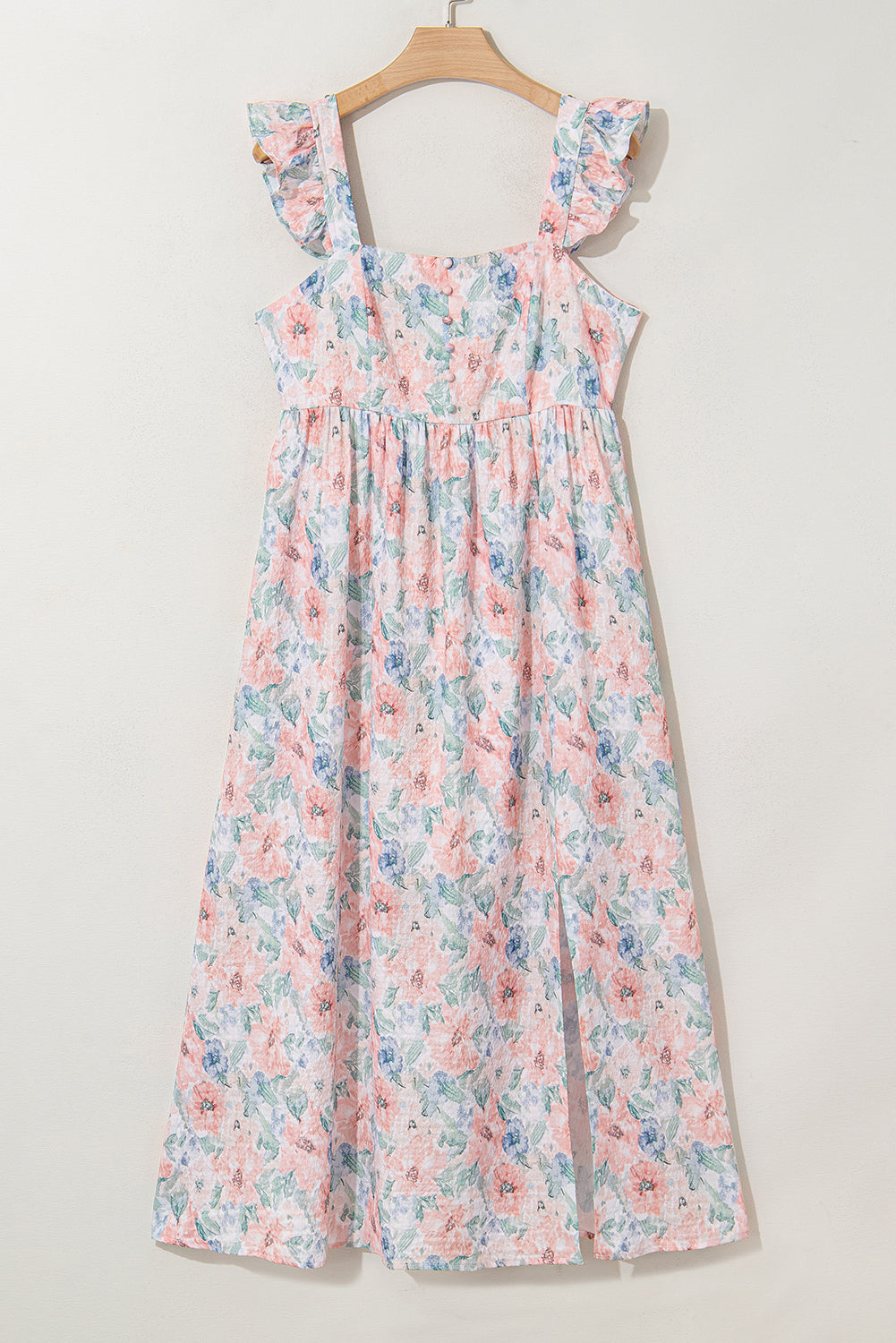 Floral Print Square Neck Backless Long Dress with Slit