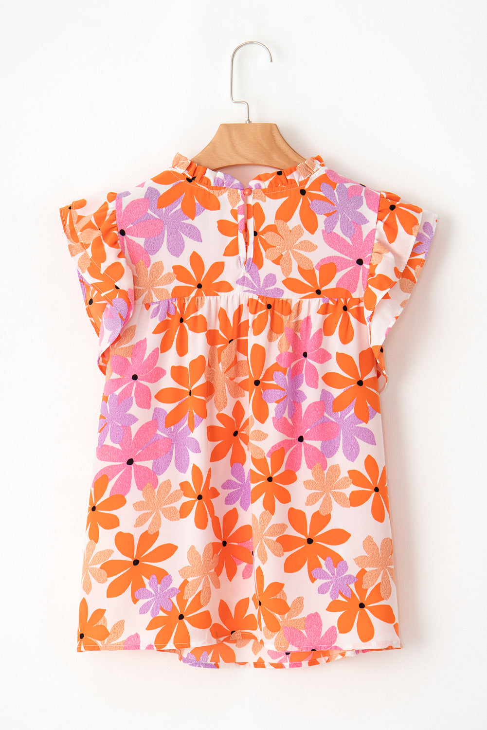 Women's Ruffle-Trimmed Sleeve Shirred Floral-Print Top
