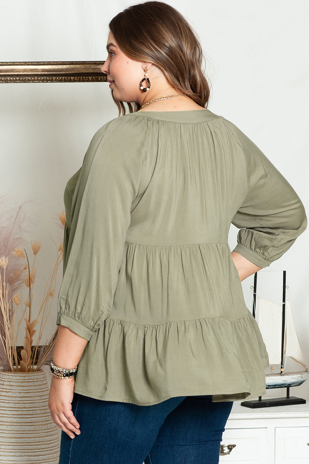 Women's Shirt Featuring Ruffle-Trimmed Layered Plus Size