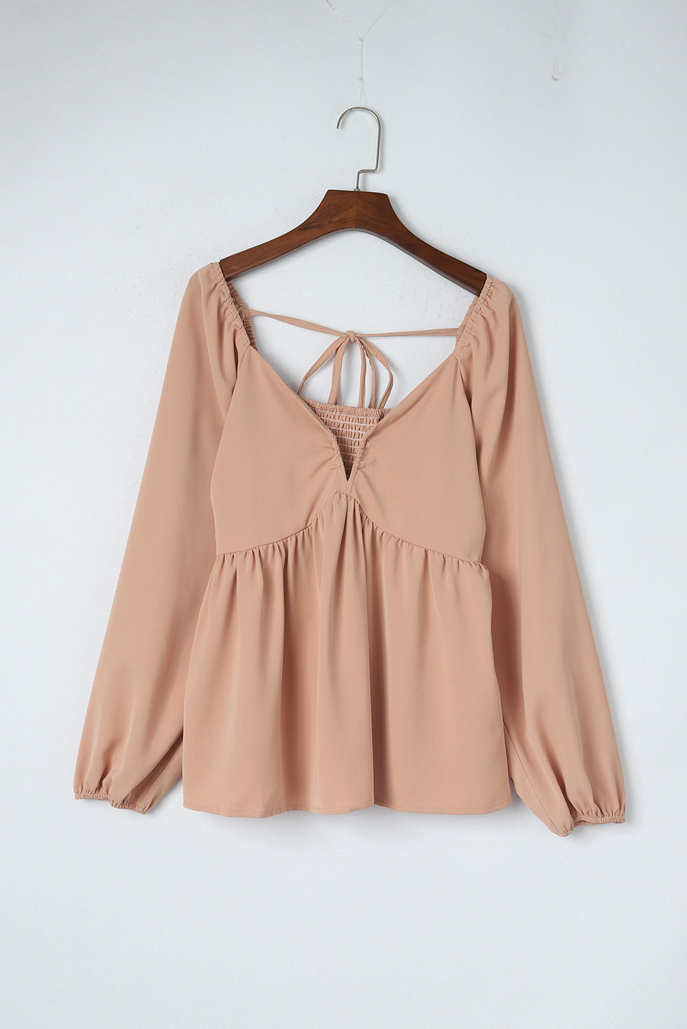 Women's Notched V Neck Shirred Back Peplum Blouse