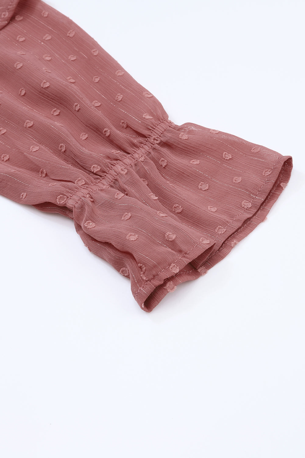 Women's Blouse with Ruffle-Trimmed Swiss Dot Lace-Trimmed up V Neck