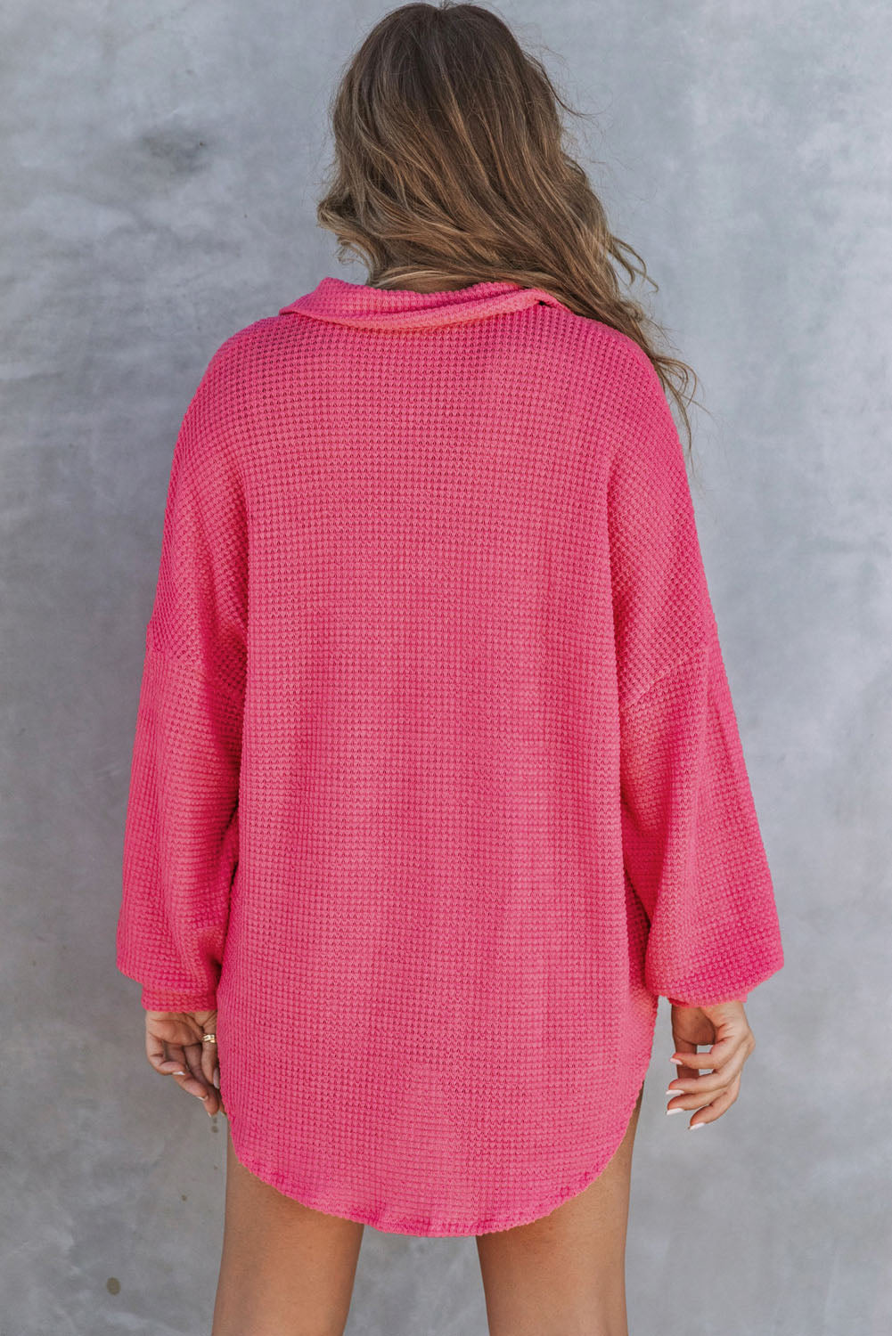 Women's Shirt Featuring Waffle Knitted Button Up Everyday