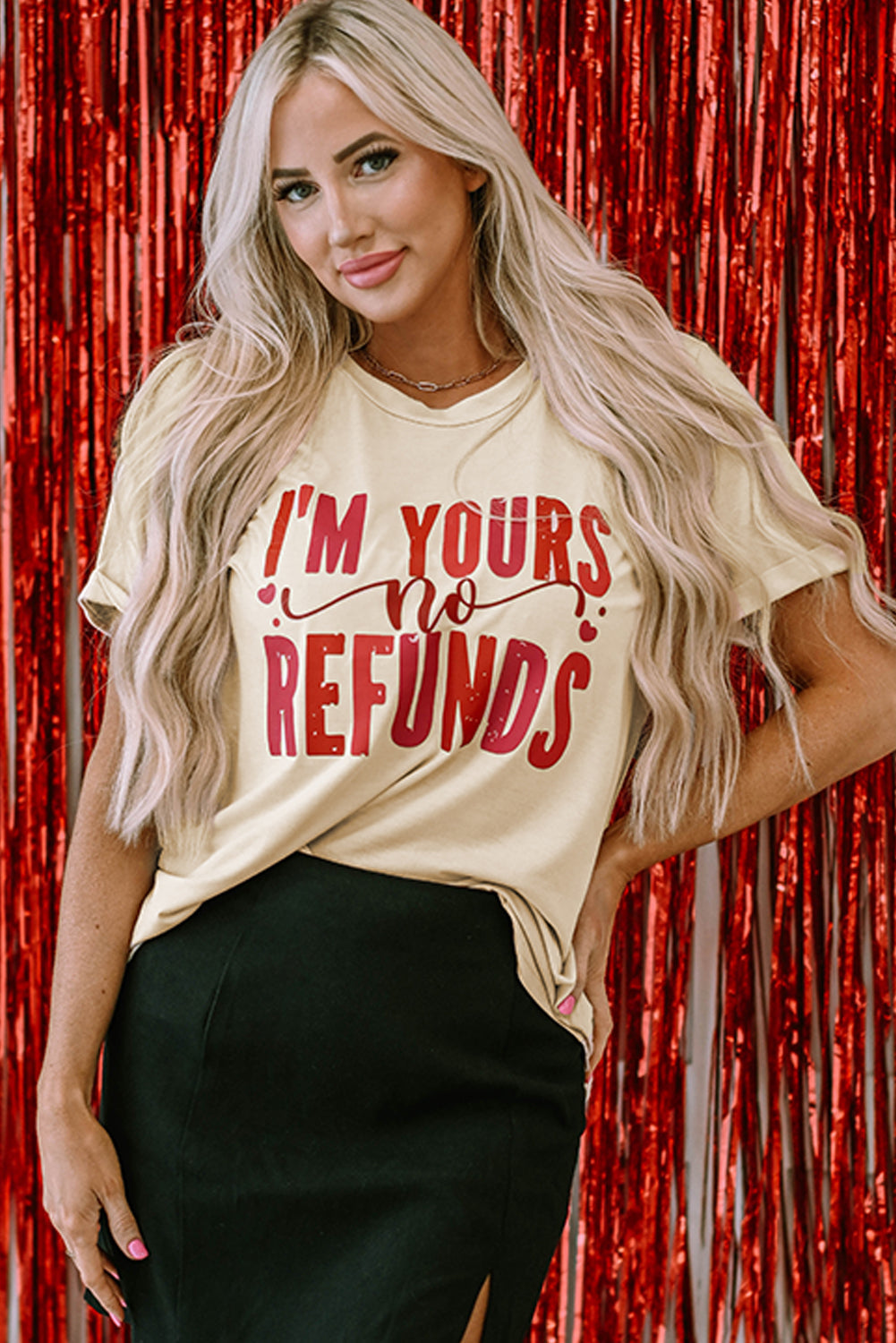 Tee for Women Graphic-Print I'm Yours No Refunds Crew Neck