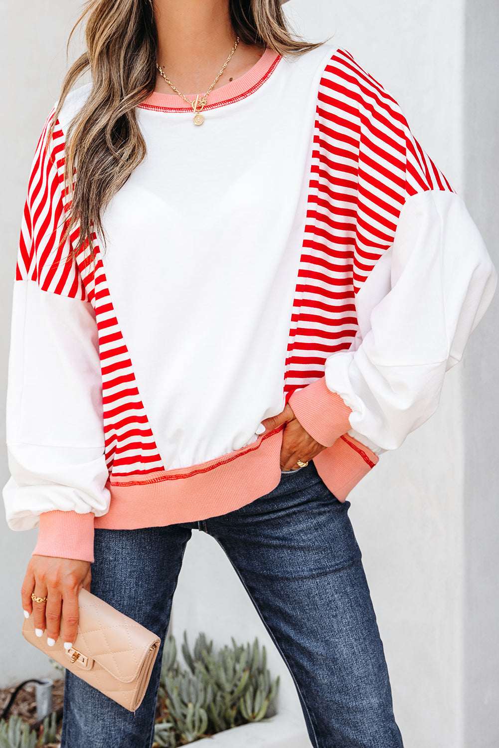Colorblock Stitching Patchwork Contrast Oversize Sweatshirt