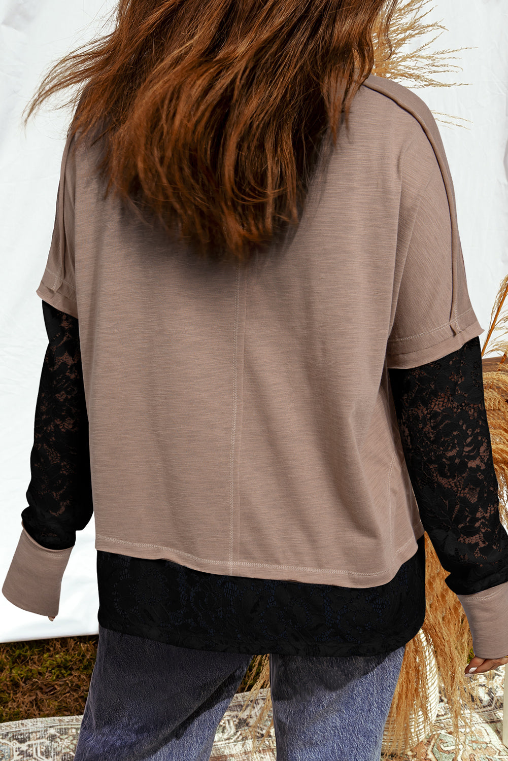 Sheer Everyday Lace Patchwork Long-Sleeved Tee