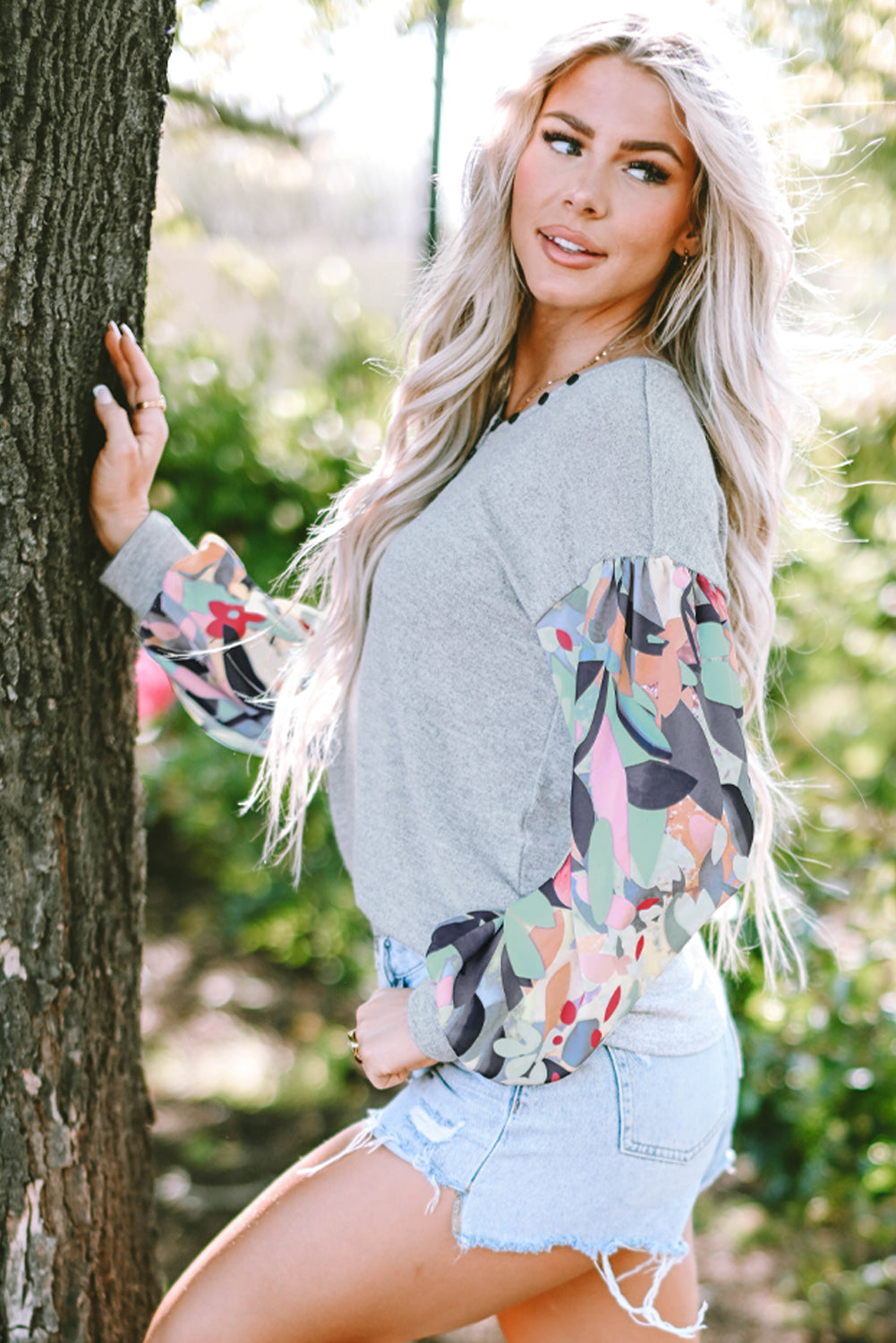 Women's V Neck Patchwork Button-Front Top