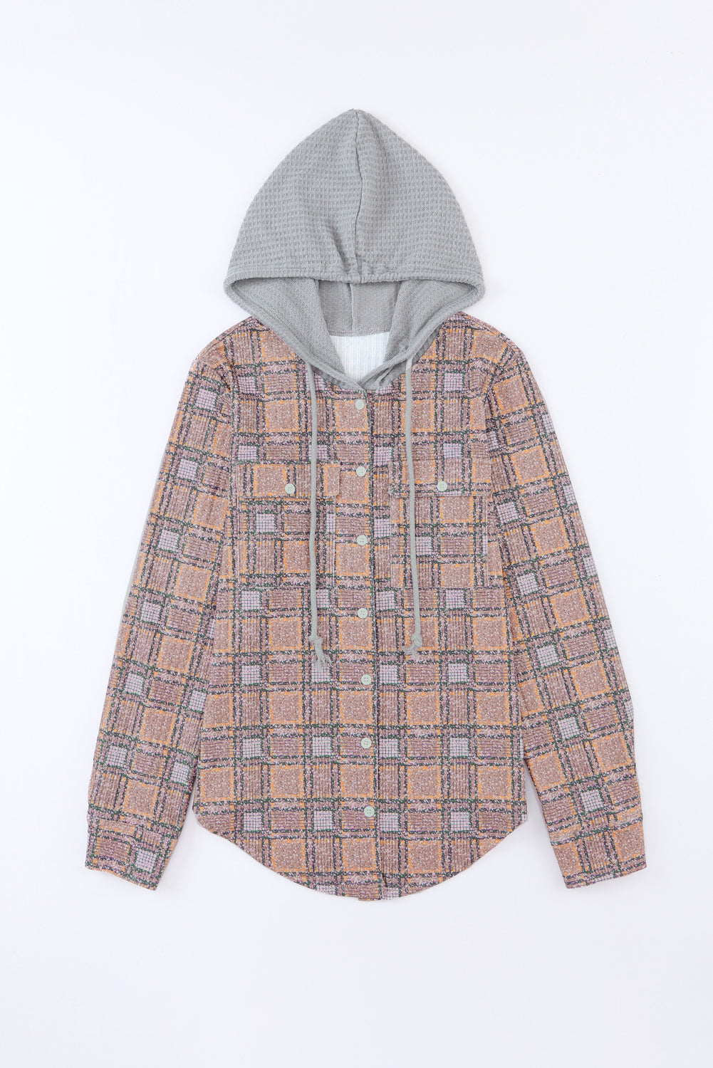 Women's Shacket with Drawcord Plaid Hooded