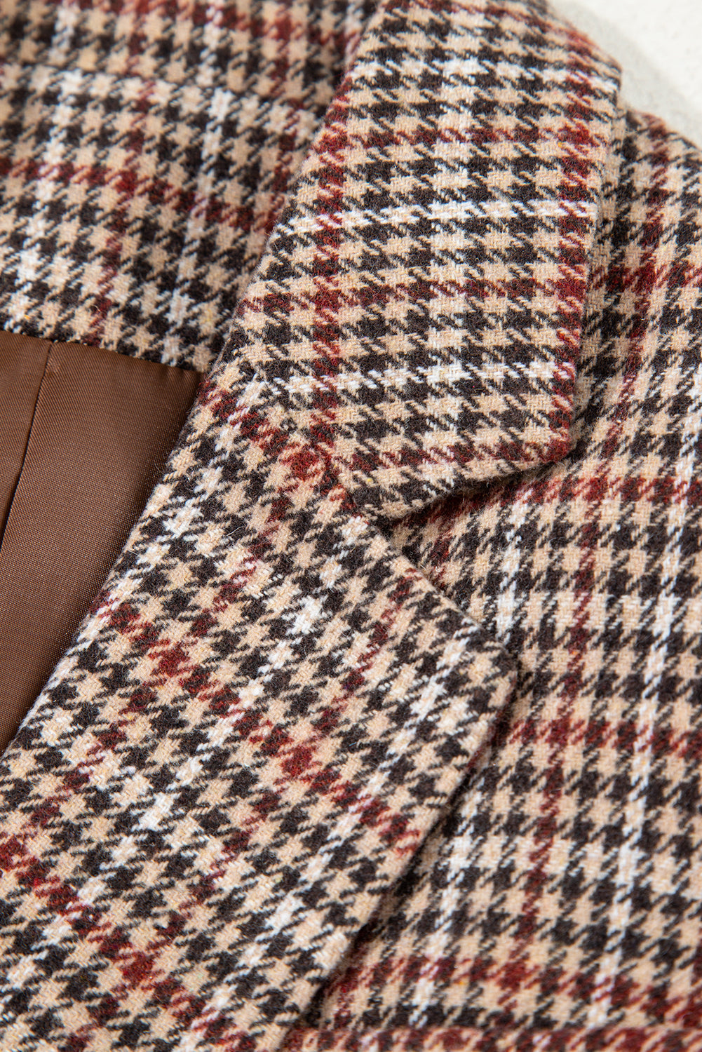 Houndstooth Lapel Collar Blazer in Brown