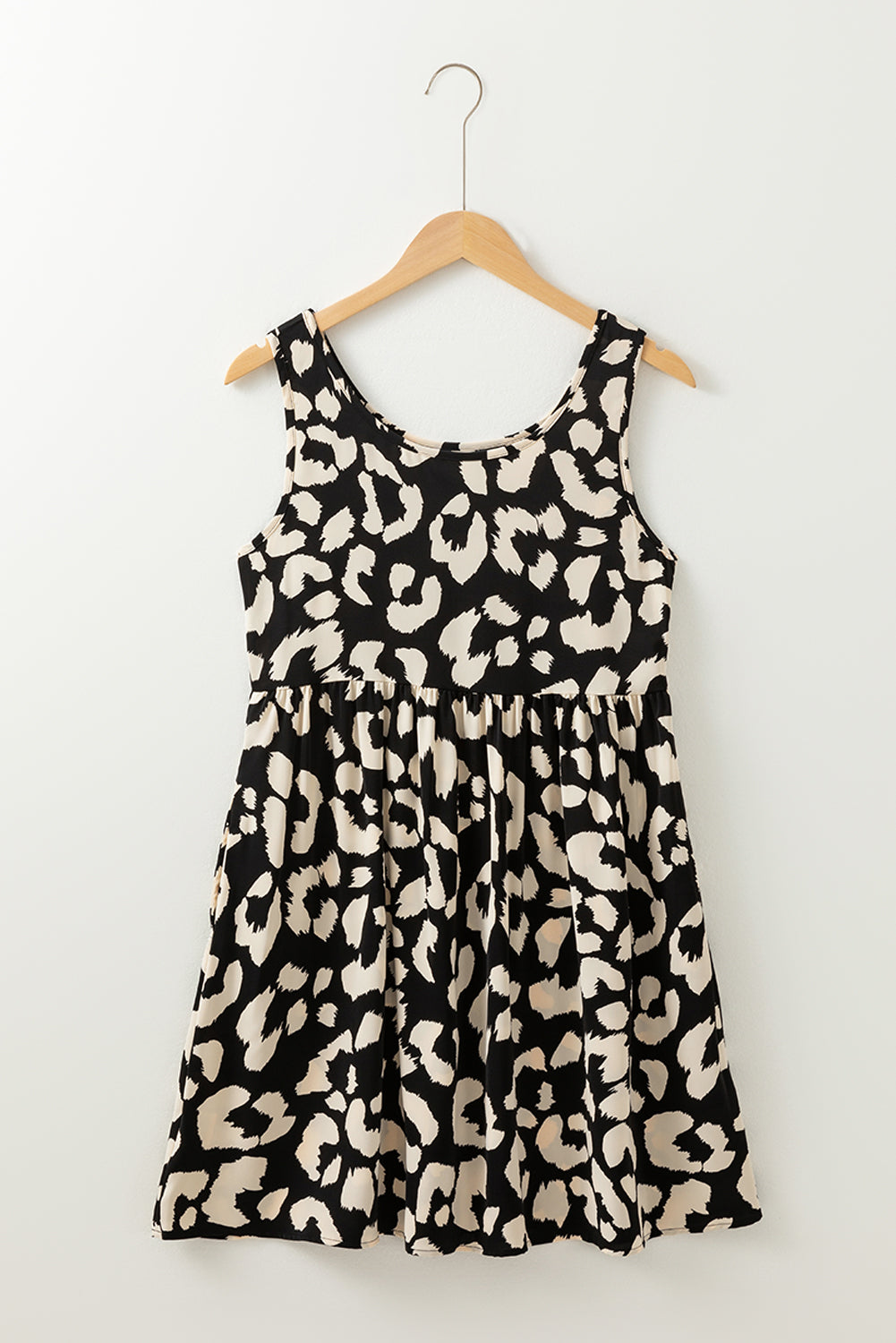 Leopard Print U Neck Sleeveless High Waist Dress