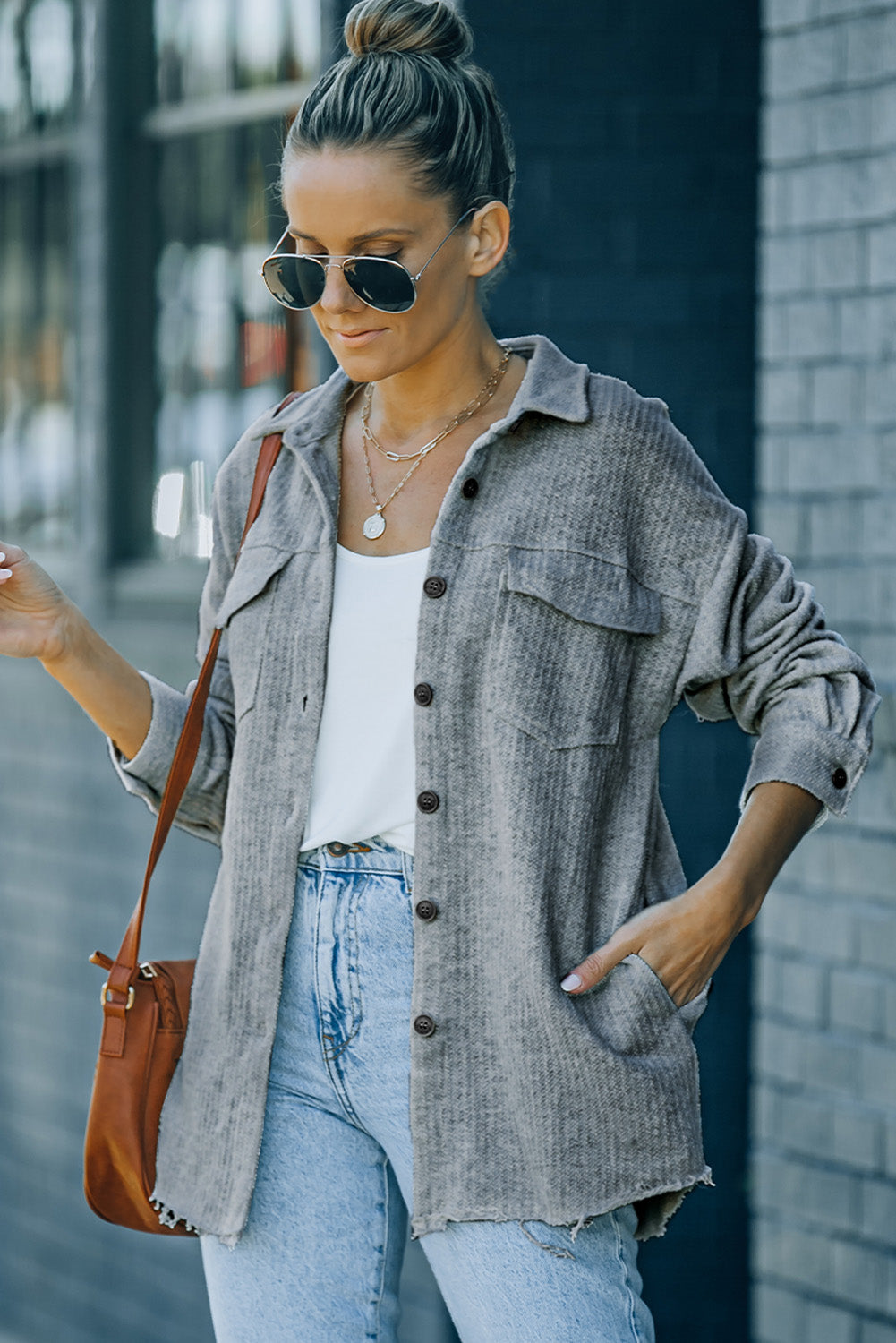 Women's Textured Button Women Shirt Jacket