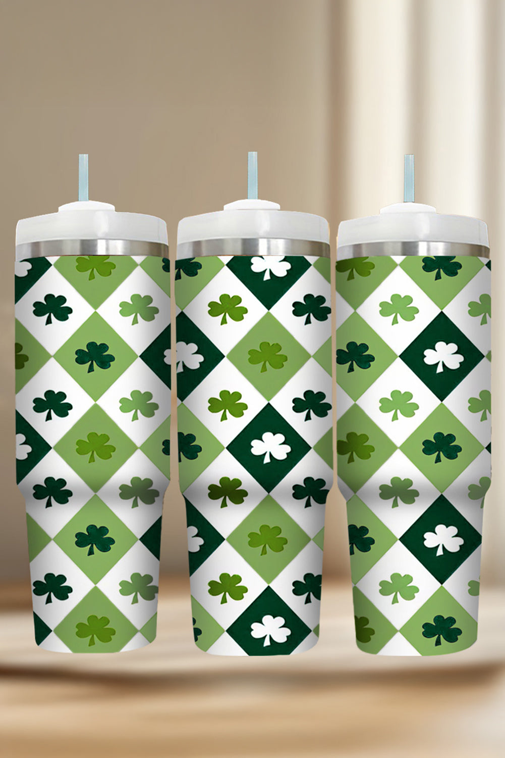 Print Clover Checkered Straw Large Tumbler without Handle 40oz