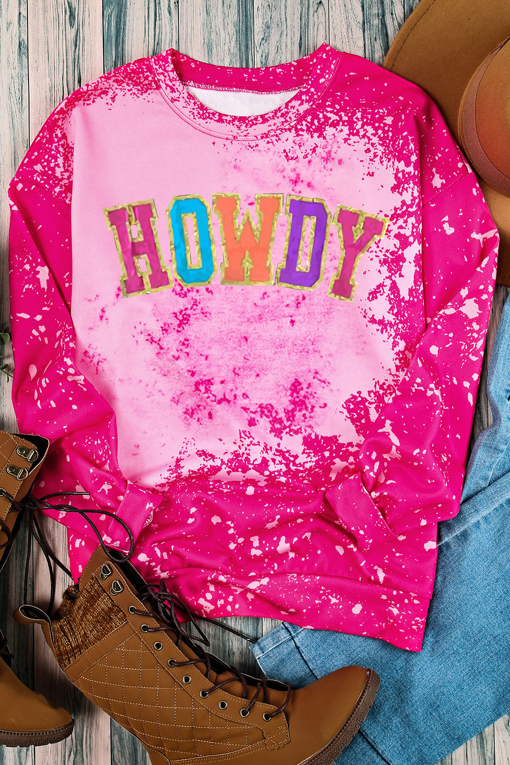 Women's HOWDY Graphic-Print Western Tie Dye Sweatshirt