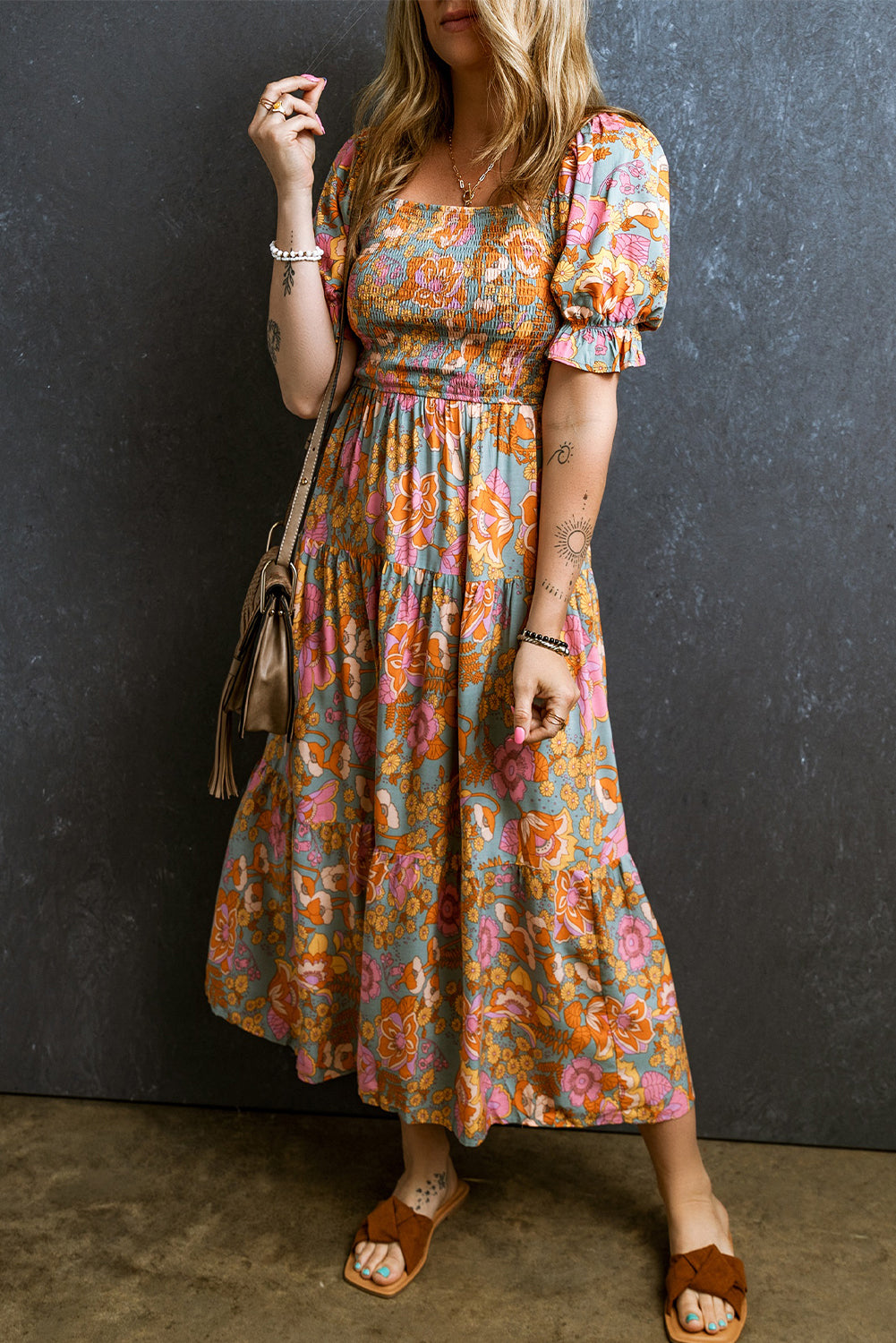 Floral Dresses for Women Sleeve High-Rise Balloon