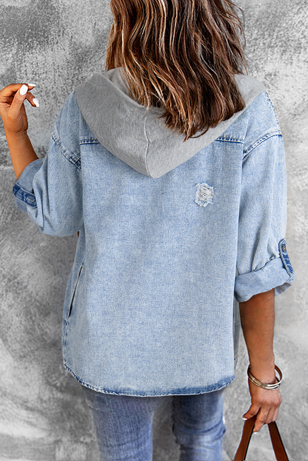 Relaxed-Fit Contrast Hooded Denim Jacket