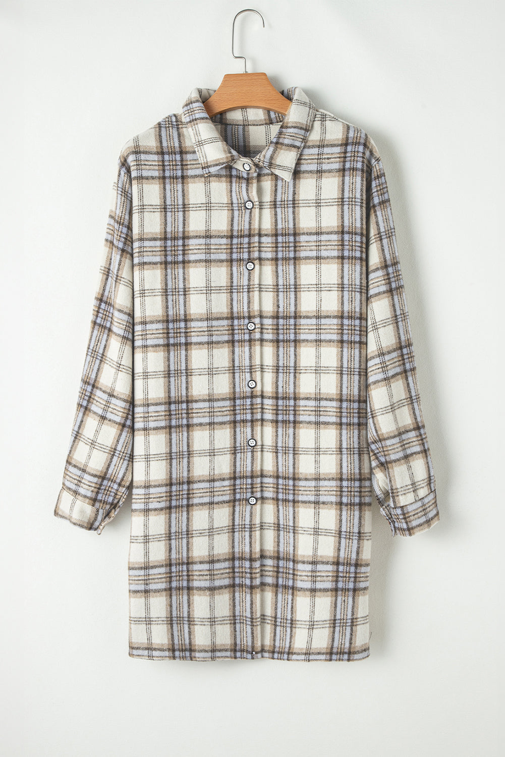 Plaid Plus Print Tunic Size Shacket with Slits in White