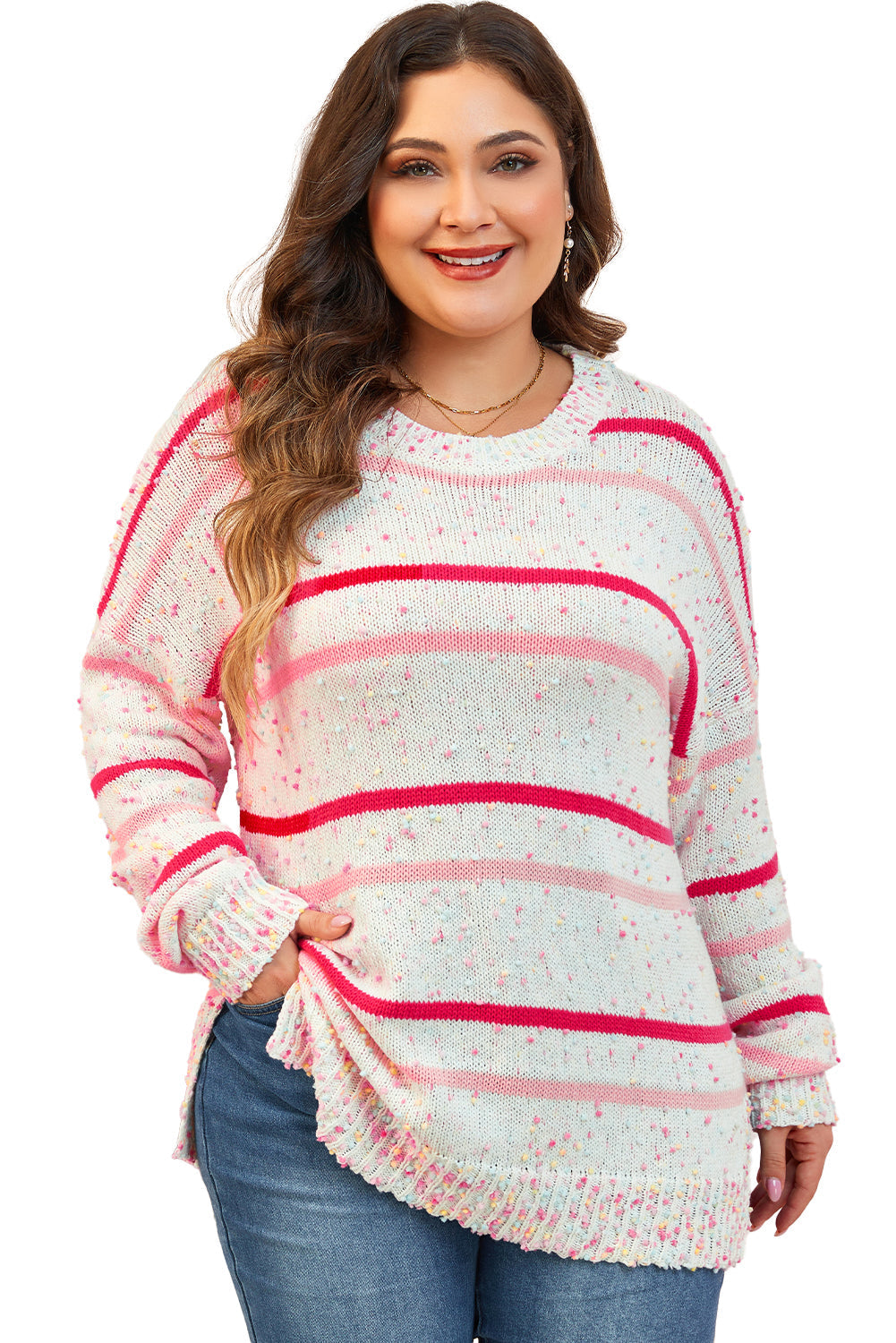 Women's Sweater Featuring Dropped-Shoulder Plus Size