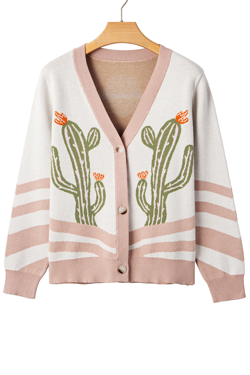 Button-Front Desert Cactus Cardigan Knit Top