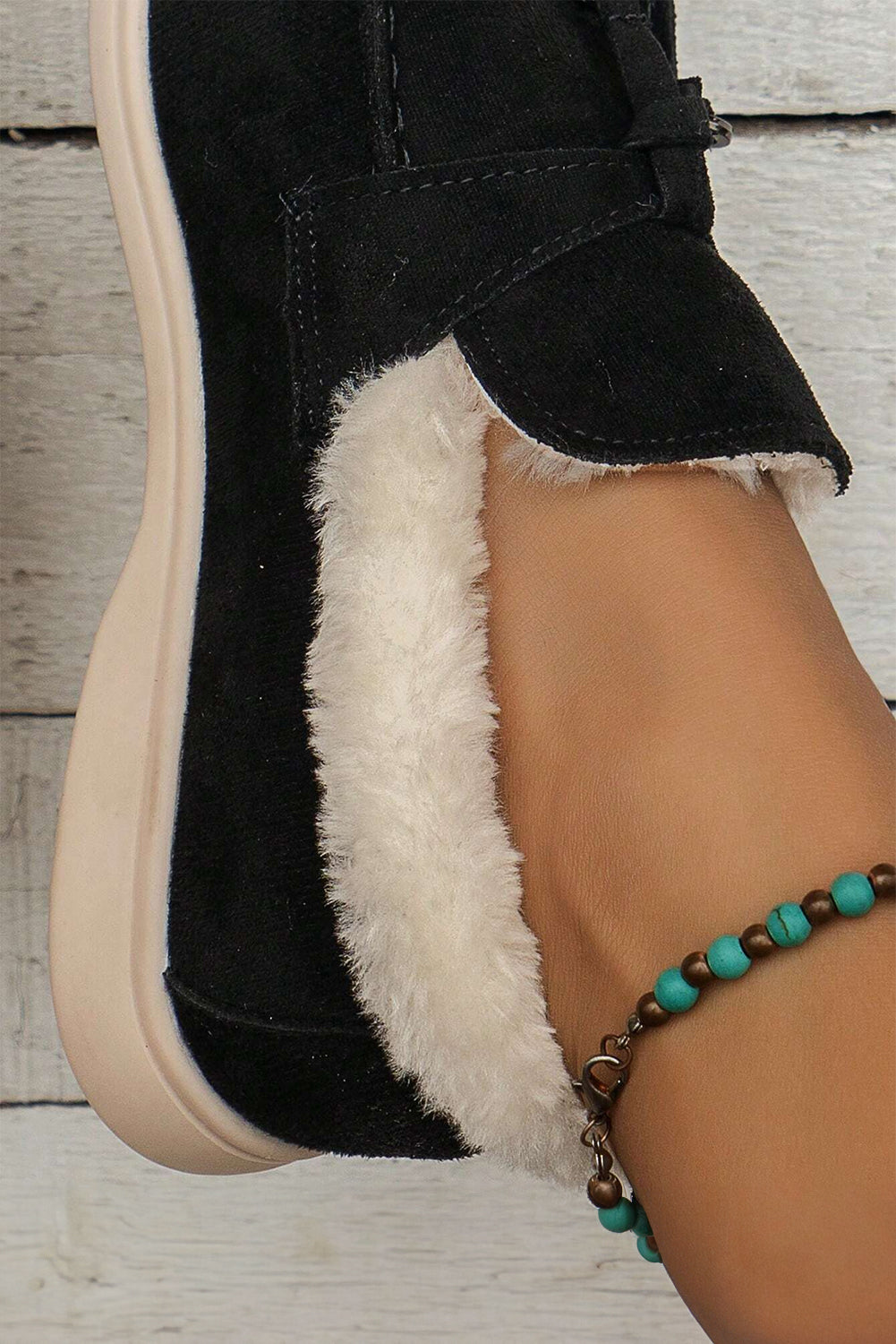 Suede Furry Lined Slip on Flat Shoes