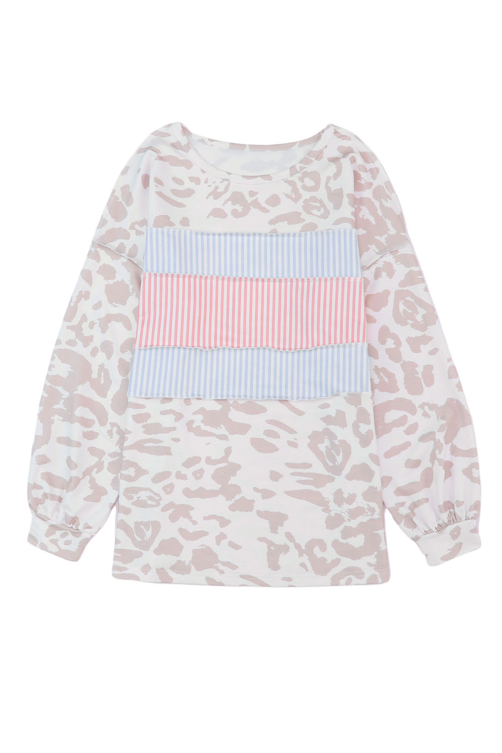 Knit Top for Women Balloon Sleeve Contrast Stripes