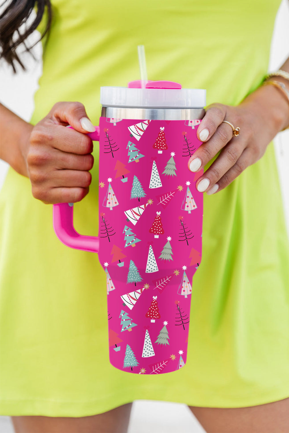 Cartoon Printed Christmas Tree Thermos Cup 40oz