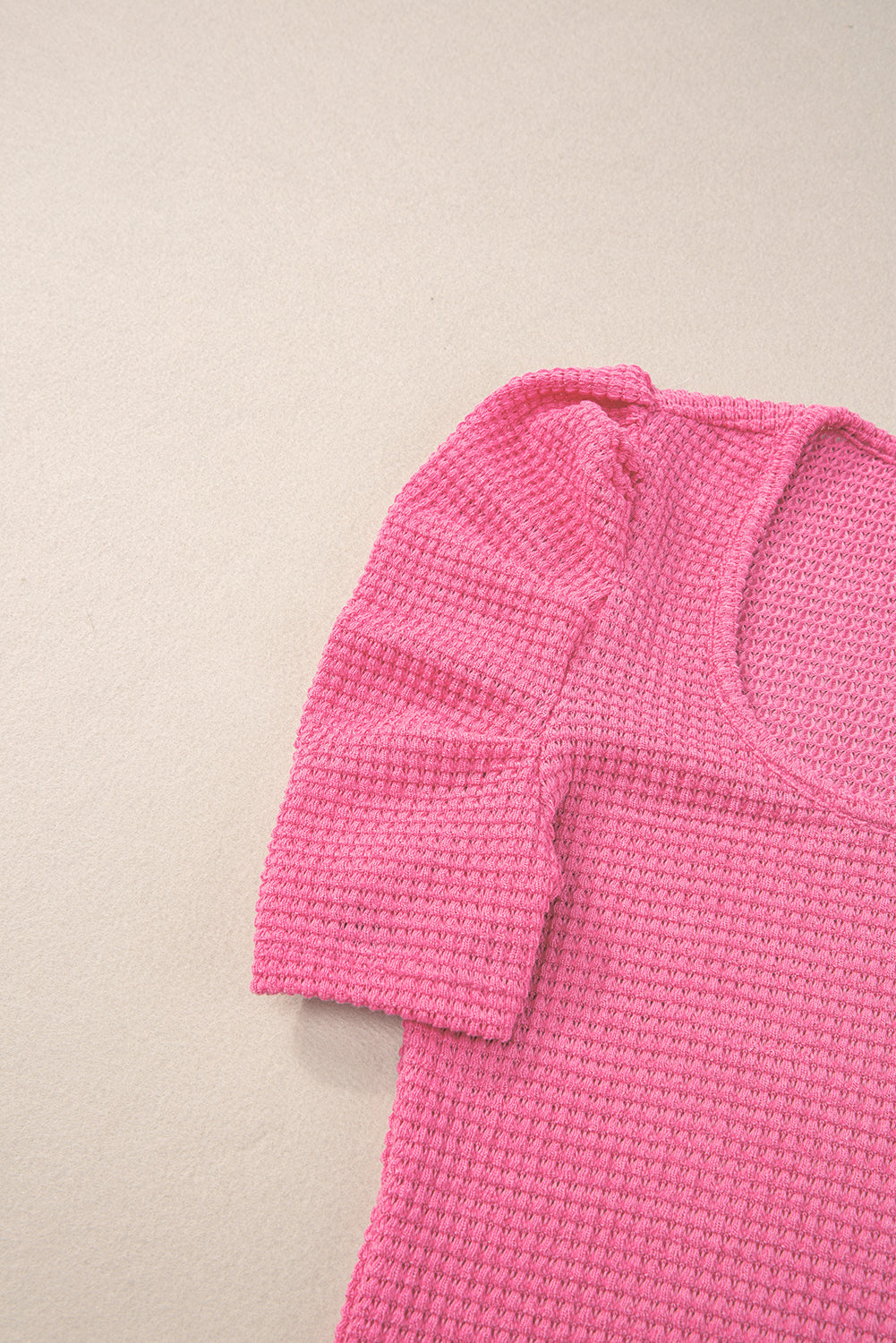 Women's Top Featuring Waffle Knitted Ruched Balloon Sleeve