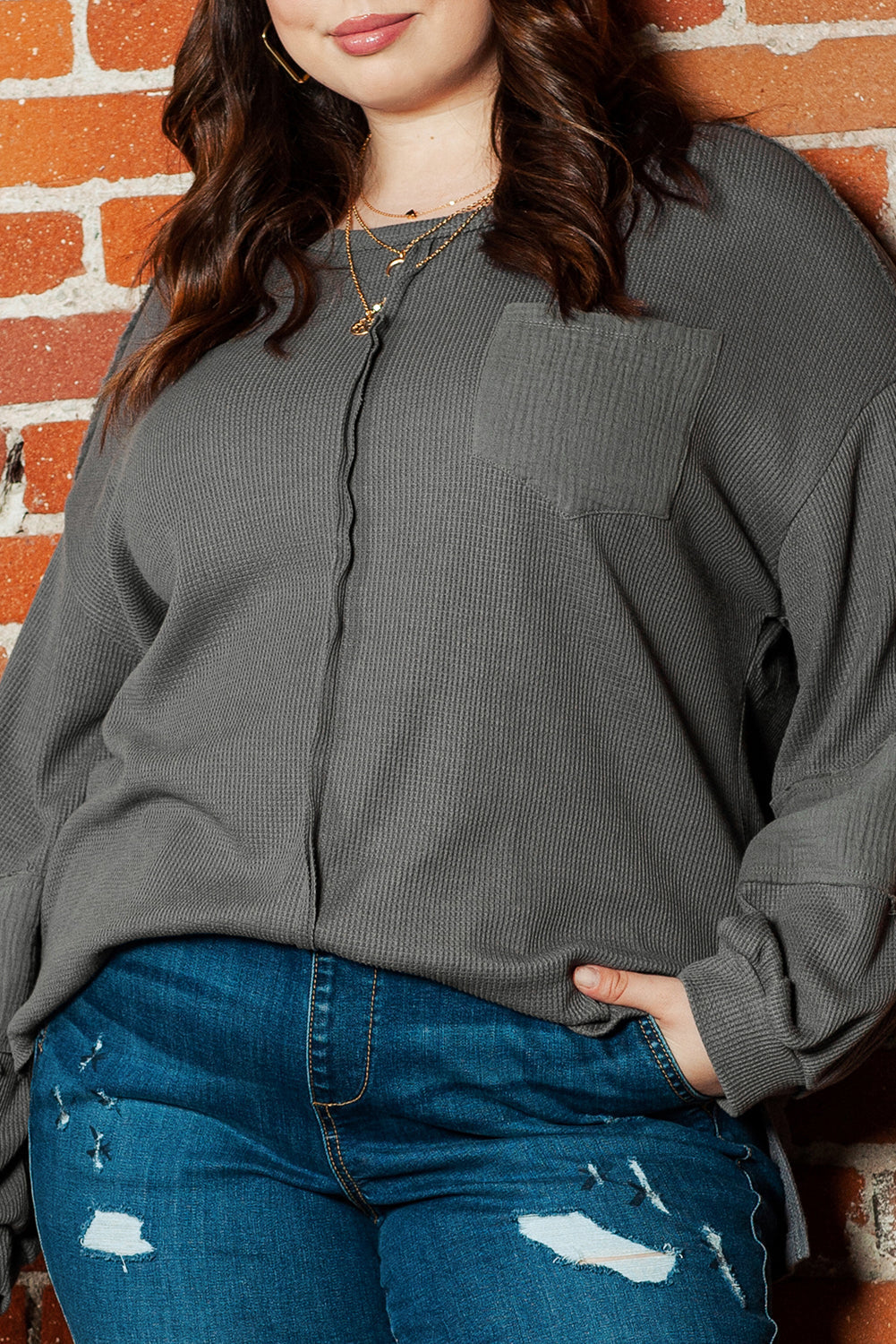 Women's Top Featuring Crinkle Patchwork Plus Size
