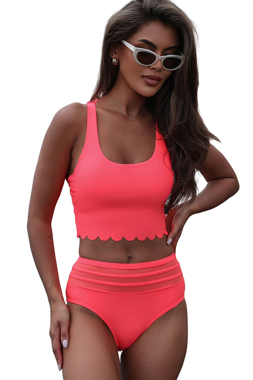 Women's Scalloped Cross High-Rise Bikini