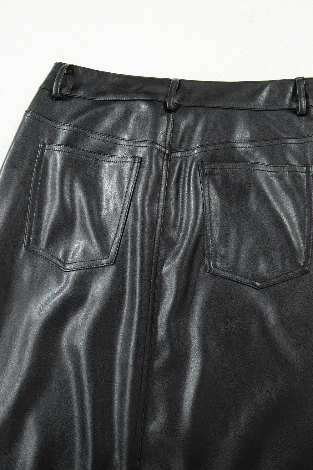 Faux Slit Leather Side Maxi Skirt in Black