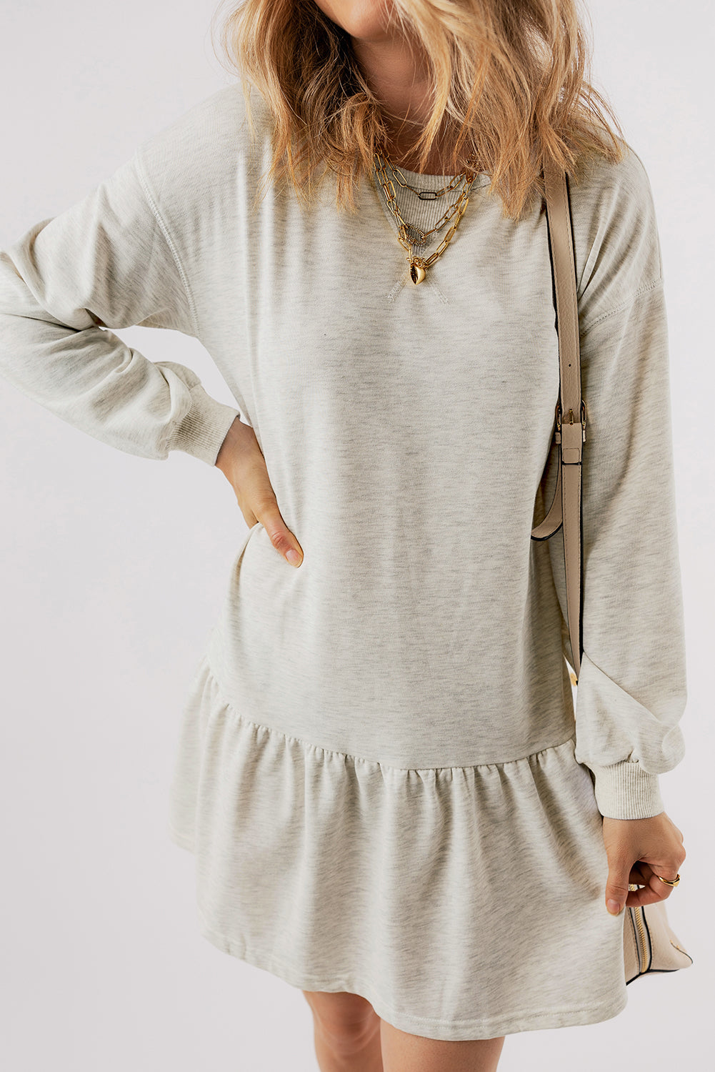 Mini Dress for Women Balloon Sleeve Ruffle-Trimmed Hem