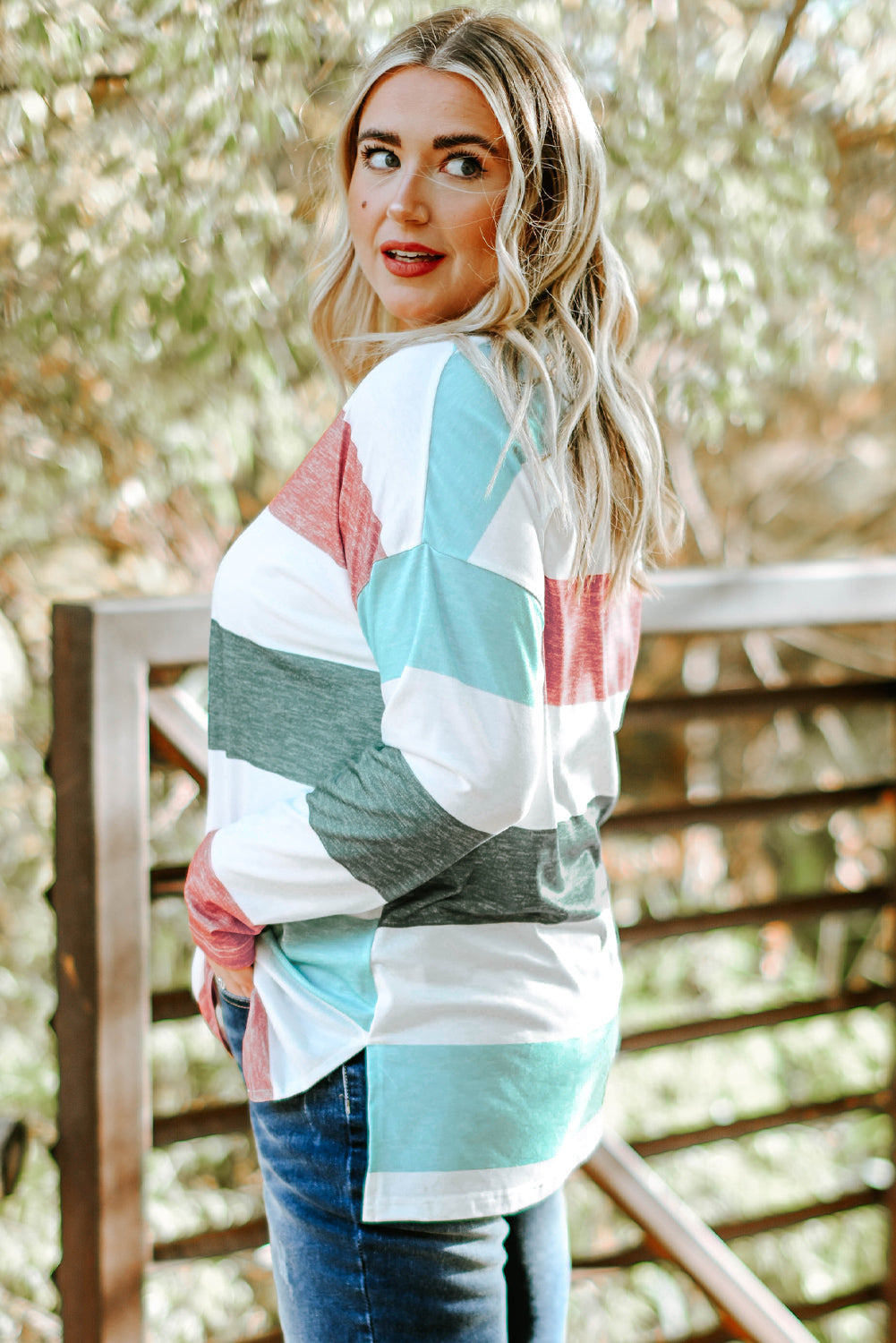 Women's Pullover Plus Size Color-Block Top