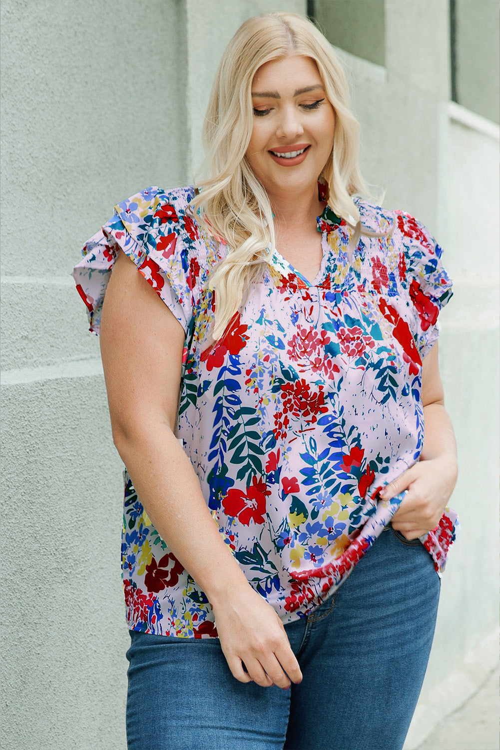 Women's Plus Ruffle-Trimmed Cap Sleeve Blouse