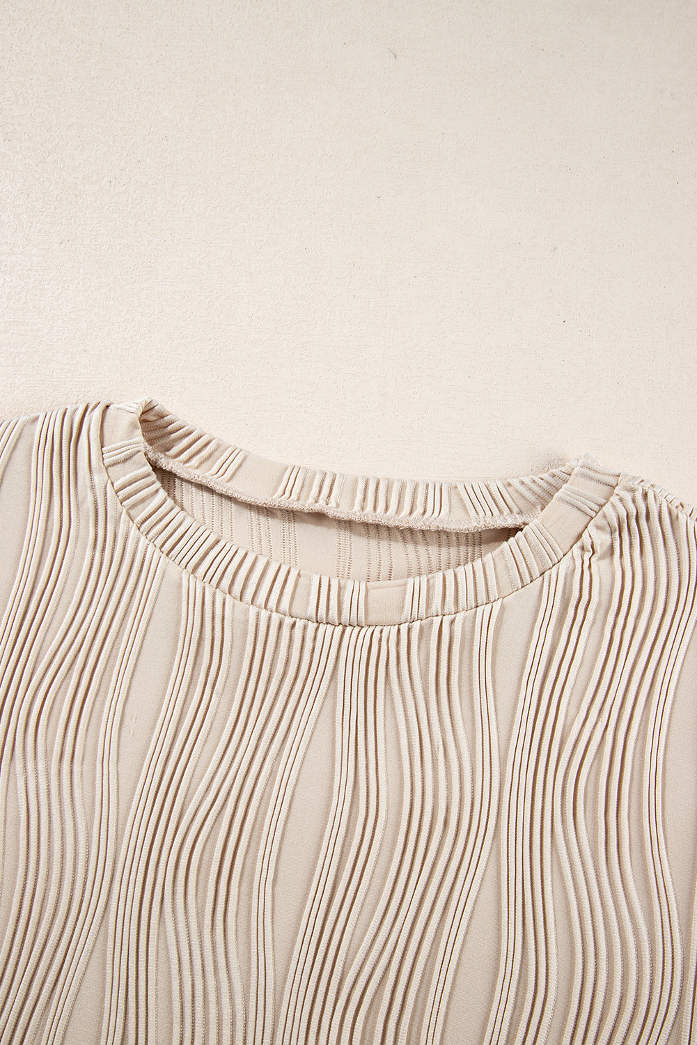 Textured Wavy Round Neck Long Sleeve Top