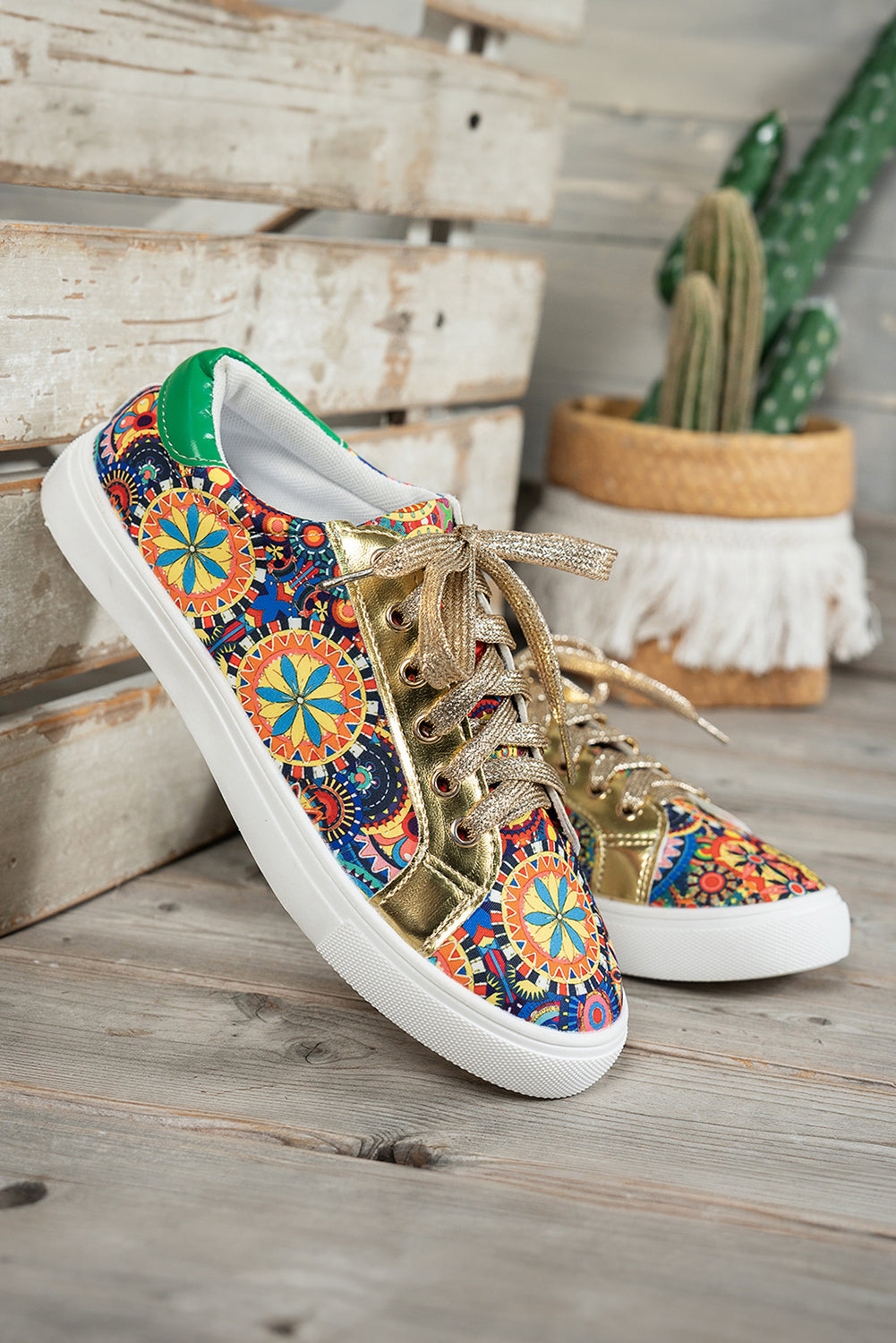 Floral Lace-up Sleek Patchwork Flat Shoes